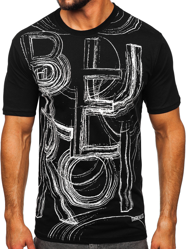 Tricou negru imprimat pentru bărbați Bolf KS2525T