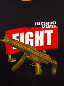 Tricou din bumbac cu imprimeu negru Bolf 14709