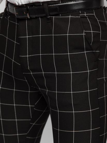 Pantaloni negri în carouri pentru bărbați Bolf 0040