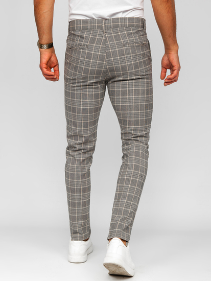 Pantaloni formali pentru bărbați bej cu model în carouri, Bolf 184171