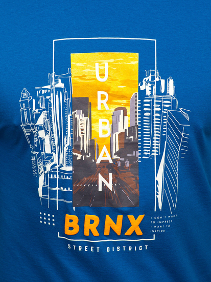 Tricou bărbătesc din bumbac albastru cu imprimeu Bolf MPO3452