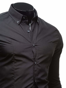 Cămașă elegantă pentru bărbat cu mâneca lungă neagră Bolf 1703-1