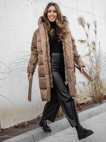 Geacă camel lungă de iarnă cu glugă Bolf MY0363A