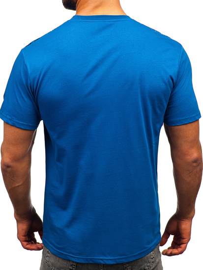 Tricou pentru bărbați din bumbac albastru cu imprimeu Bolf 14722