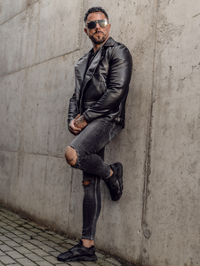 Geacă de piele neagră Bolf 11Z8014