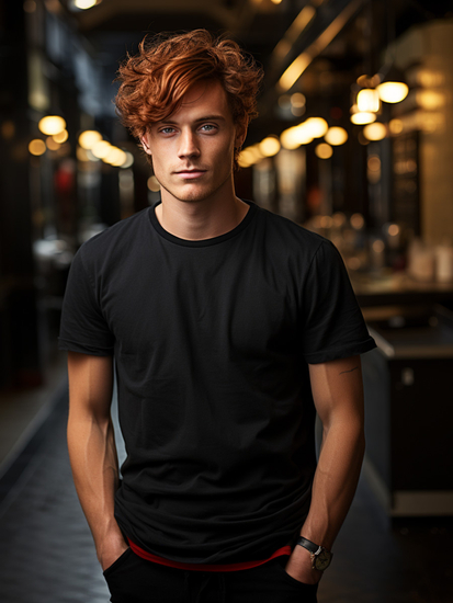 Tricou negru bărbătesc din bumbac fără imprimeu Bolf 192397A2