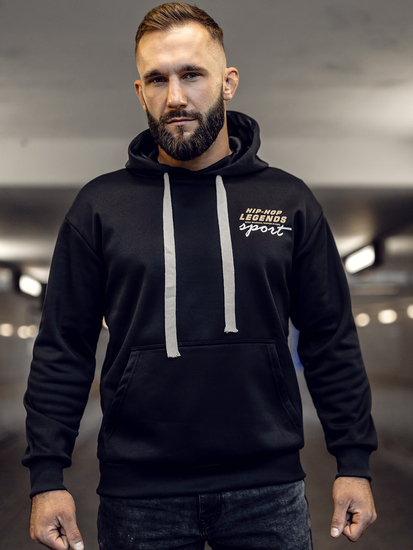 Hanorac negru tip cangur pentru bărbați cu imprimeu Bolf M280