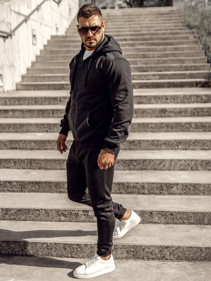 Trening pentru bărbați negru cu hanorac cu fermoar de la Bolf D004A