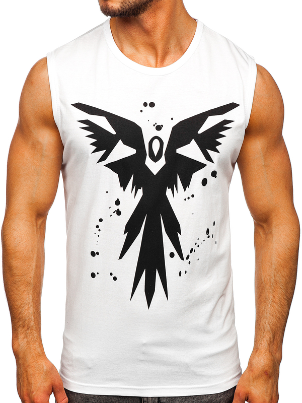 Maiou alb tank top cu imprimeu Bolf 14804