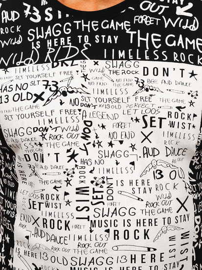 Tricou bărbătesc negru din bumbac cu imprimeu Bolf 1173