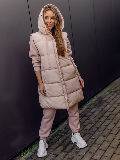 Vestă bej-deschis lungă dame oversize Bolf 81266A