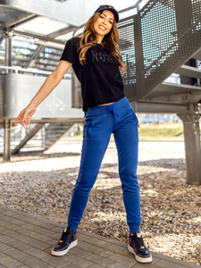 Pantaloni de trening dame albastri Bolf CK-01