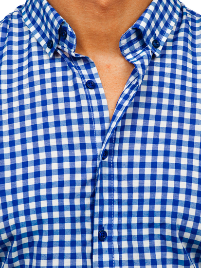 Cămașă în carouri vichy cu mâneca lungă bleumarin Bolf 22747