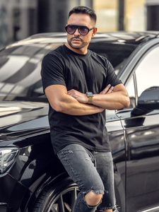 Tricou negru simplu din bumbac pentru bărbați Bolf 14291A