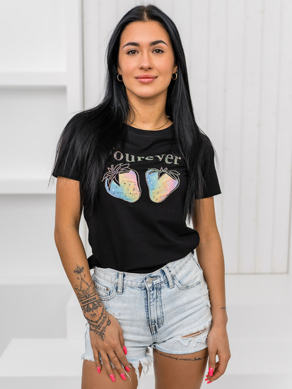 Tricou de dama negru cu aplicatie Bolf 95T2518