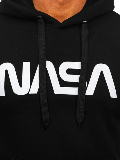 Hanorac negru tip cangur pentru bărbați cu imprimeu de la Bolf 14600