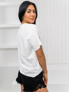 Tricou alb de dama cu aplicatie Bolf 96T650