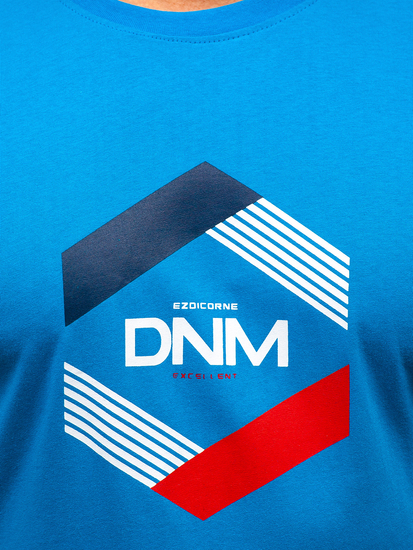 Tricou pentru bărbați din bumbac albastru cu imprimeu Bolf 14741