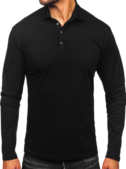 Tricou polo negru din bumbac cu mânecă lungă pentru bărbați Bonley 5119