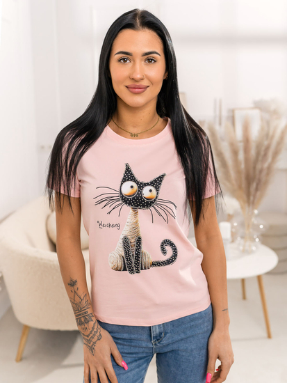 Tricou de dama roz cu aplicatie Bolf 95T2515