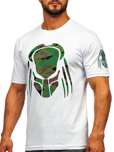 Tricou alb cu imprimeu din bumbac pentru bărbați Tricou Bolf 192379