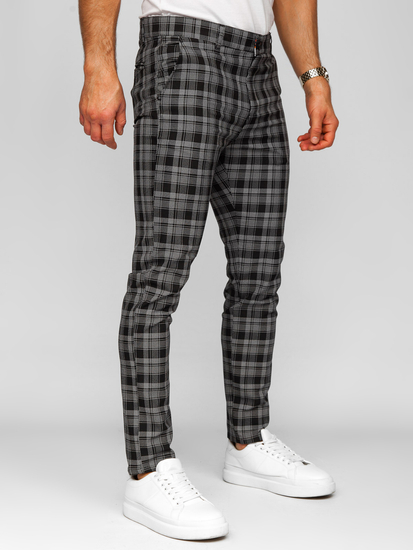 Pantaloni negri în carouri pentru bărbați Bolf 184175