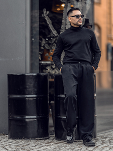 Pulover cu guler înalt din bumbac negru pentru bărbați Bolf 535A