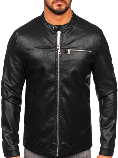 Geacă de piele neagră Bolf 11Z8025