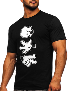 Tricou negru bărbătesc din bumbac cu imprimeu Bolf KS1997
