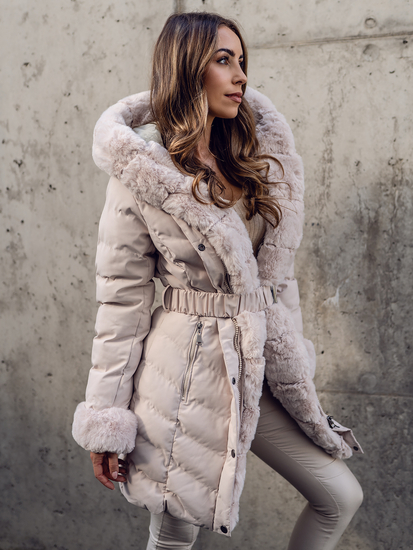 Geacă-palton lungă cu glugă pe două părți bej dame Bolf 5M3156A