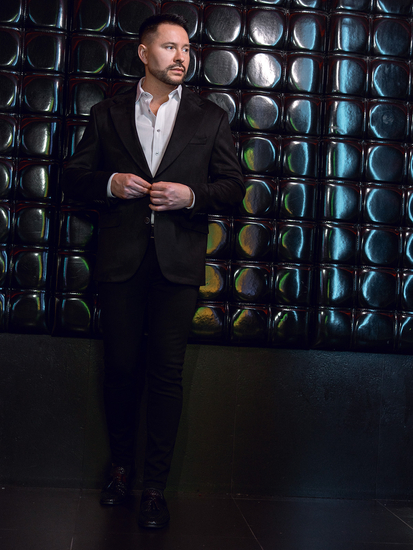 Sacou negru din catifea pentru bărbați Bolf 24410