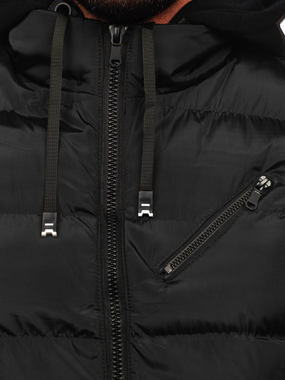 Vestă groasă neagră matlasată cu glugă Bolf 7126