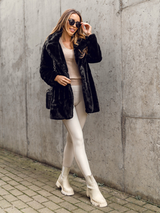 Palton negru din imitație piele dame Bolf 21131