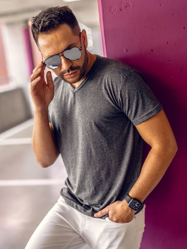 Tricou bărbătesc simplu cu decolteu în V, antracit Bolf 192131A