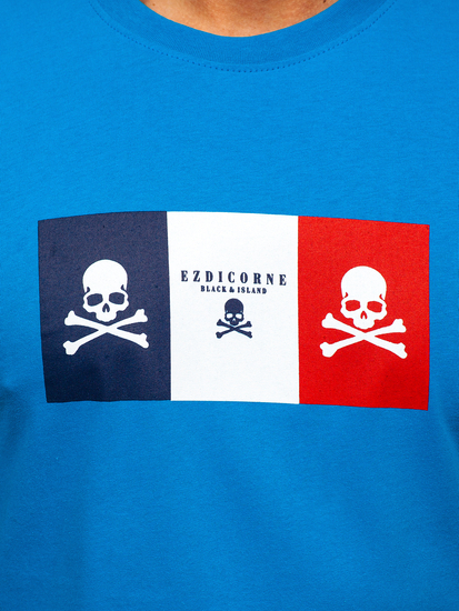 Tricou din bumbac albastru-aprins cu imprimeu Bolf 14784