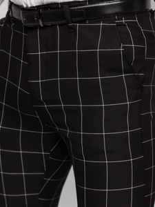 Pantaloni negri în carouri pentru bărbați Bolf 0040