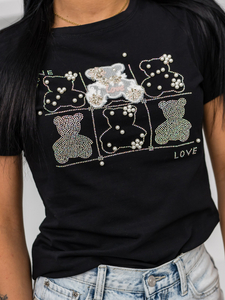 Tricou negru dama cu aplicatie Bolf 96T615