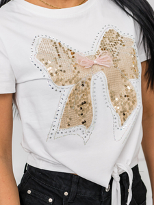 Tricou alb de dama cu aplicatie Bolf 96T612