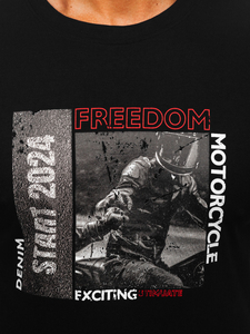 Tricou bărbătesc din bumbac negru cu imprimeu Bolf MPO3475