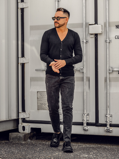 Cardigan negru pentru bărbați cu fermoar Bolf YY06A