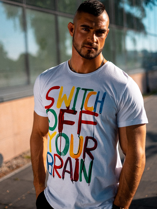 Tricou alb bărbătesc cu imprimeu Bolf 1181B