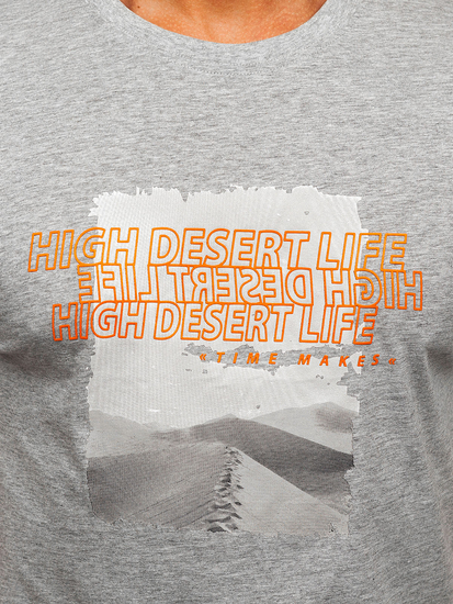 Tricou bărbătesc din bumbac gri cu imprimeu Bolf MPO3465