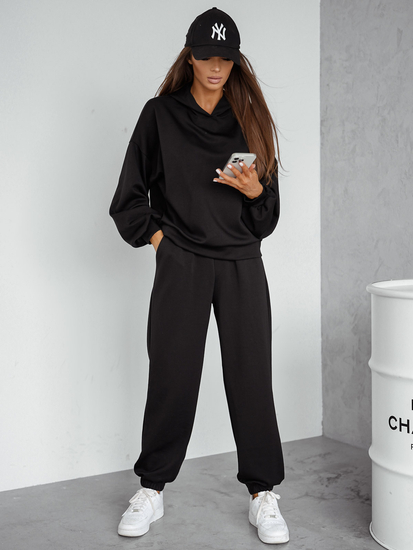 Set trening din două piese pentru femei cu glugă negru unt Bolf 525