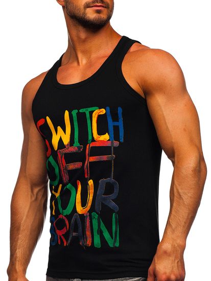 Maiou negru tank top cu imprimeu Bolf 14837