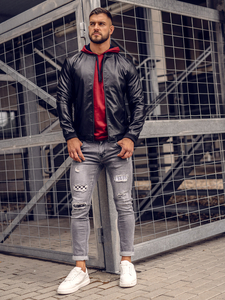 Geacă de piele neagră Bolf 6803B