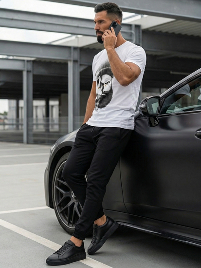 Tricou alb cu imprimeu bărbați Bolf 142175