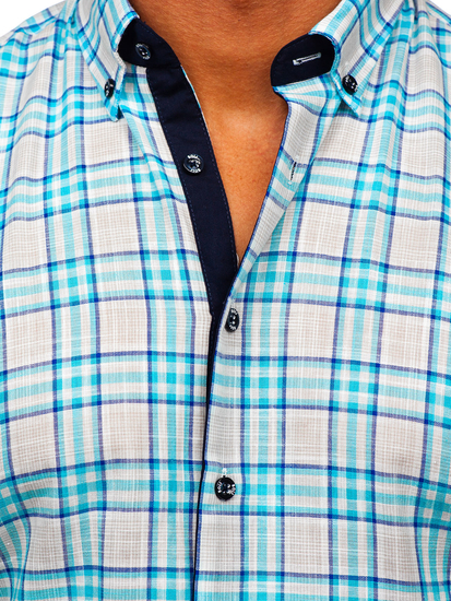 Cămașă in carouri albastru-aprins mâneca scurtă Bolf 2101501