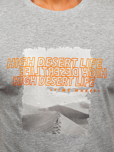 Tricou bărbătesc din bumbac gri cu imprimeu Bolf MPO3465