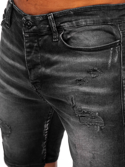 Pantaloni scurți negri din denim pentru bărbați Bolf 0376