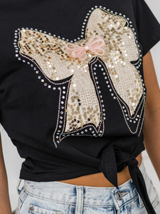 Tricou negru de dama cu aplicatie Bolf 96T612